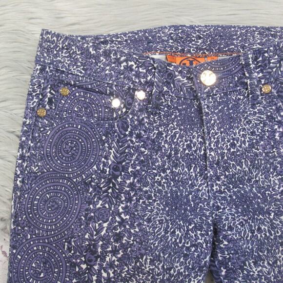 TORY BURCH Ivy Super Skinny Blue Denim Abstract Printed Jeans Women’s Size 26 - Picture 7 of 14
